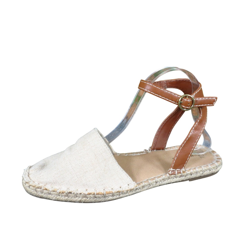 Time and Tru Ankle Strap Women Espadrille Sandal Size 8 Summer Beige Canvas